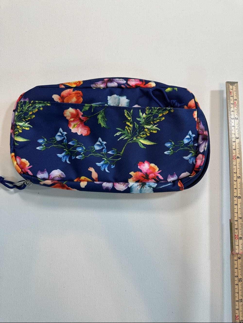 Jansport Navy Floral Zipper Accessory Pouch Cosmetic Bag Pencil Case - Picture 8 of 8